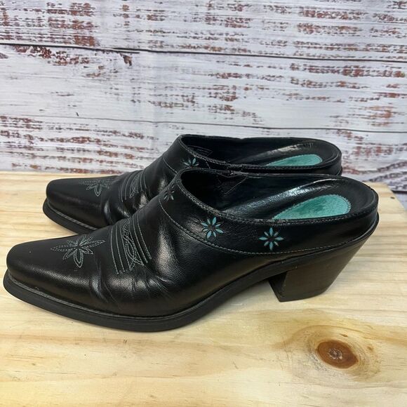 ARIAT 13301 WESTERN COWBOY MULE BOOTIE POINTY TOE BLACK TURQUOISE WOMEN’S 7B - Picture 2 of 12
